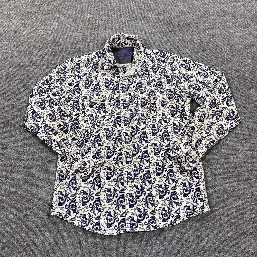 Wrangler 20X Shirt Mens Small White Paisley Long Sleeve Western Snap Stretch